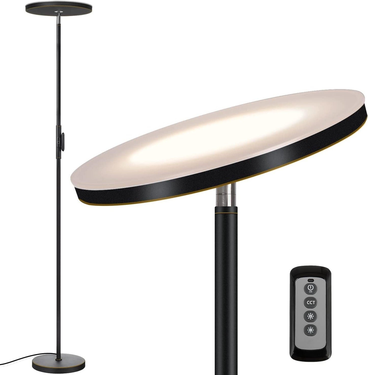Floor Lamp,30W/2400Lm Sky LED Modern Torchiere 3 Color Temperatures Super Bright-Tall Standing Pole Light with Remote & Touch Control for Living Room,Bed Room,Office (Black)