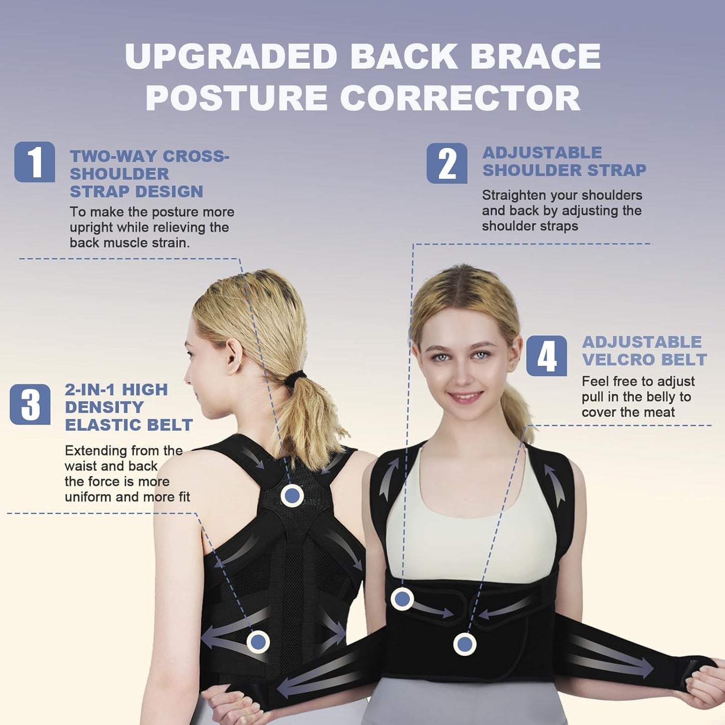 Posture Corrector for Women and Men Upgraded Back Brace, Adjustable Back Support for Upper and Lower Back Pain Relief, Shoulder Straightener for Hunchback, Scoliosis, Lumbar, Spine (Black, Large)