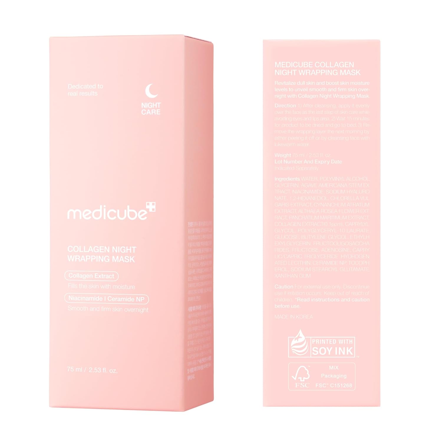 Collagen Overnight Wrapping Peel off Facial Mask Pack - Elasticity & Hydration Care, Reduces Sagging & Dullness - Hydrolyzed Collagen for Glowing Skin - Korean Skin Care, 2.53 Fl.Oz