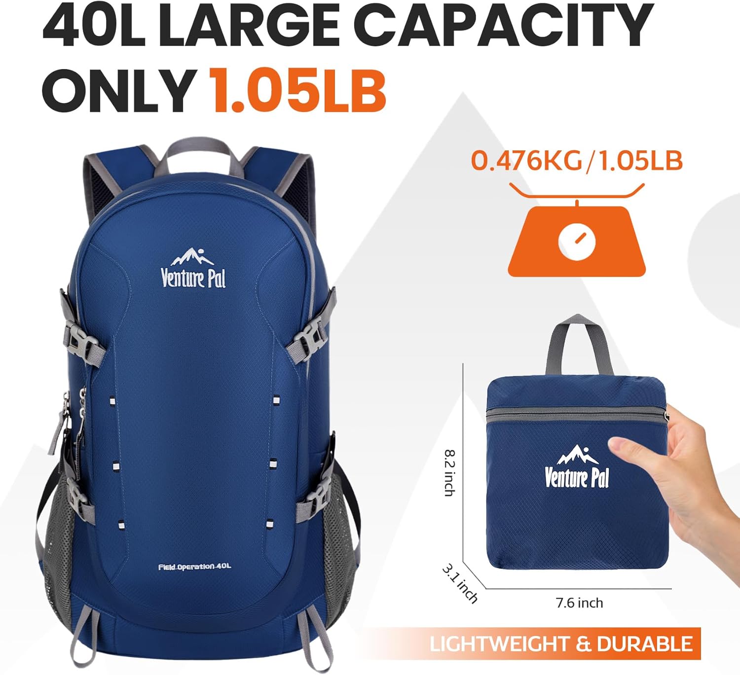40L Lightweight Packable Travel Hiking Backpack Daypack