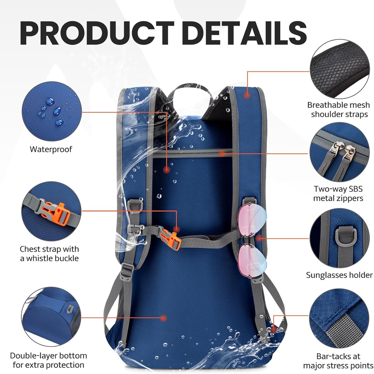 40L Lightweight Packable Travel Hiking Backpack Daypack