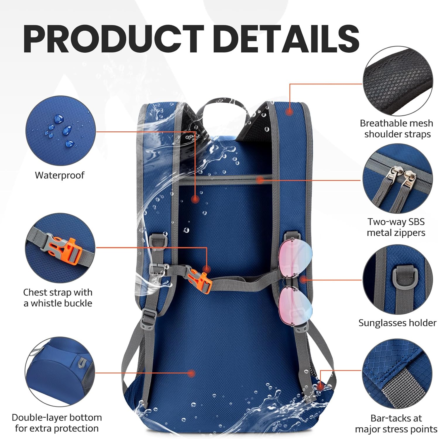 40L Lightweight Packable Travel Hiking Backpack Daypack